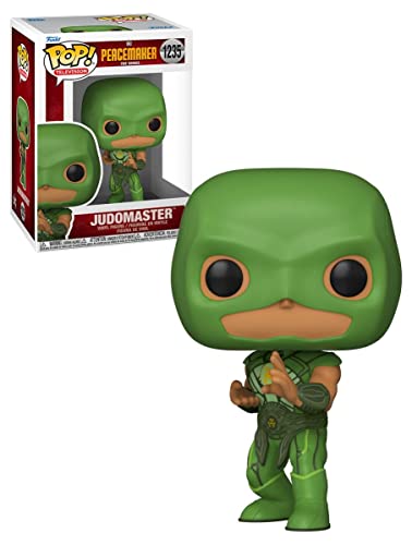 Green JudoMaster vinyl figure with black eyes and raised hands