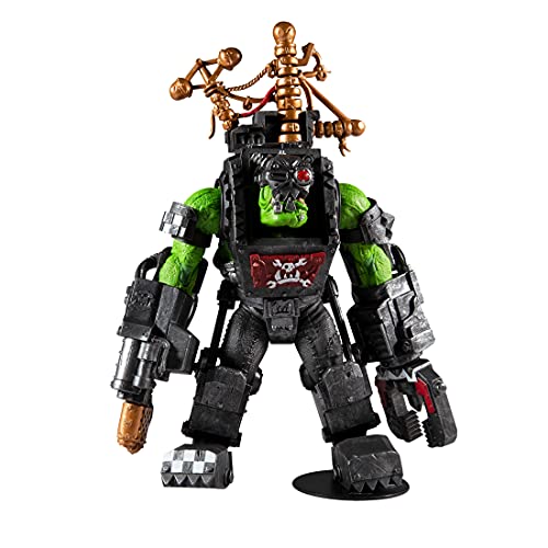Ork Big Mek action figure full body: black armor, green skin, and red chest emblem
