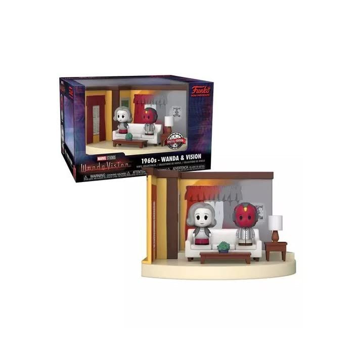 Collectible vinyl figure set with two characters on a miniature TV room display