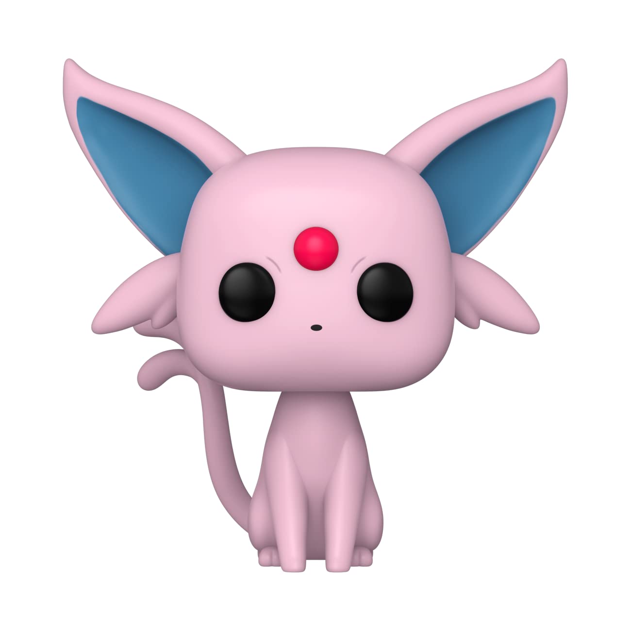 Espeon vinyl figure with pink body, blue ears, black eyes, and red forehead gem