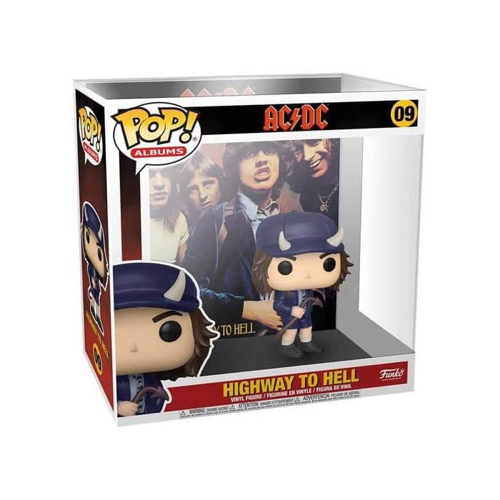 Collectible vinyl figure in blue hat and jacket, displayed in AC/DC album box