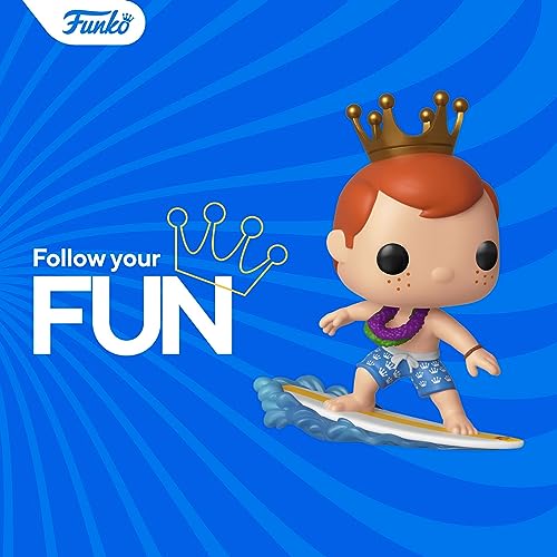Vinyl figure surfing on a board with a gold crown, wearing a blue outfit