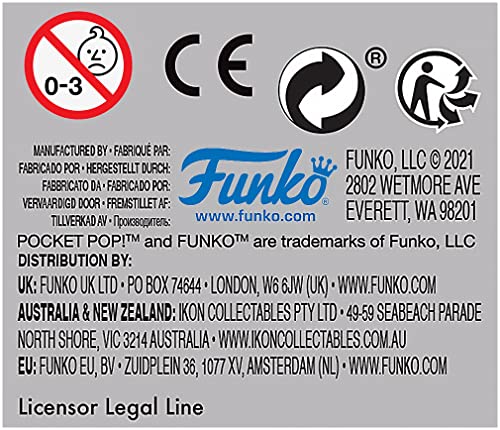 Funko POP keychain packaging back with trademark marks and compliance symbols