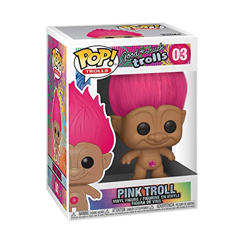Pink Troll vinyl figure in box with window, brown face and pink hair