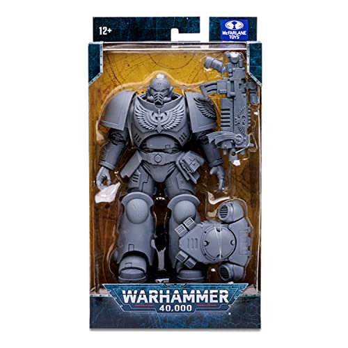 Space Marine Reiver action figure in retail box, gray power armor figure shown
