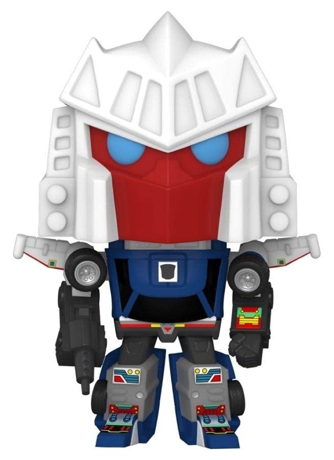 Vinyl robot figure; white crown helmet, red face, blue torso, black arms, blue boots