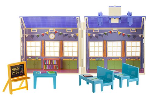 Peppa Pig nursery playhouse with open sides, blue benches, and tables