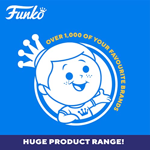Blue Funko promotional graphic with mascot icon and “OVER 1,000 OF YOUR FAVORITE BRANDS”