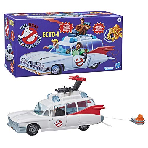 Ghostbusters Ecto-1 toy vehicle with roof launcher, white and red