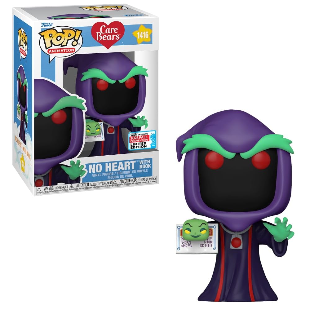 Vinyl No Heart Bear figure with book, purple body, green hair, red eyes