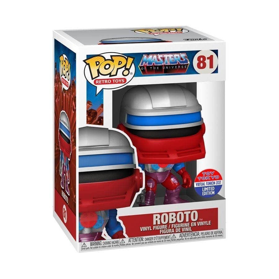 Vinyl figure in box: gray helmet, red armor, blue stripe, purple legs and boots
