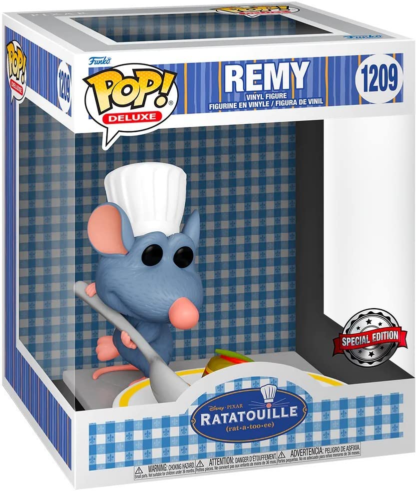 Deluxe vinyl figurine box featuring Remy in chef hat holding spoon
