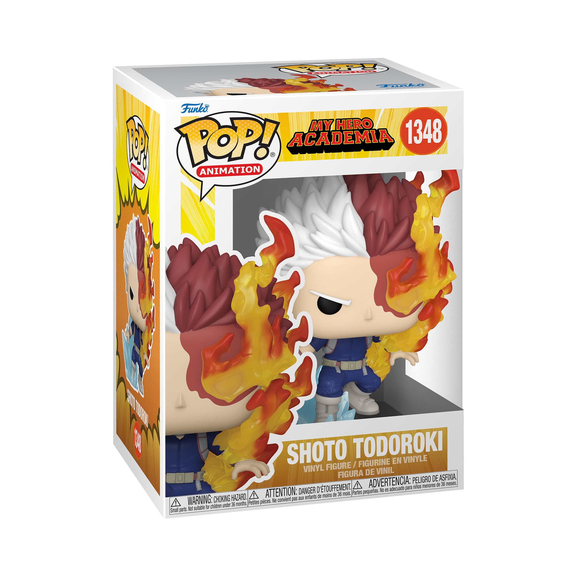 Collectible vinyl figure in blue and white outfit with red-and-orange flame hair