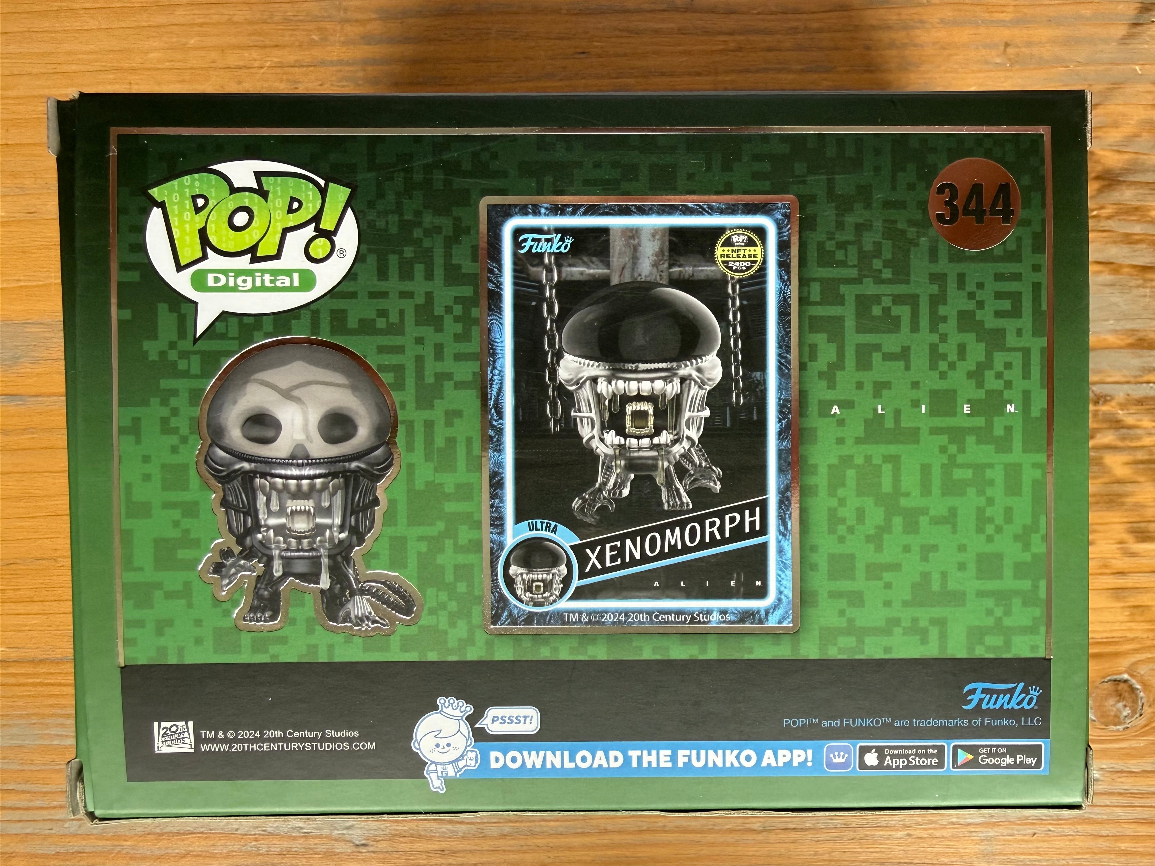 Funko Pop! Digital xenomorph vinyl figure box front, #344 with blister window