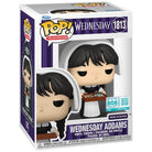 Funko Pop Wednesday Addams vinyl figure in retail box, wearing apron and holding tray