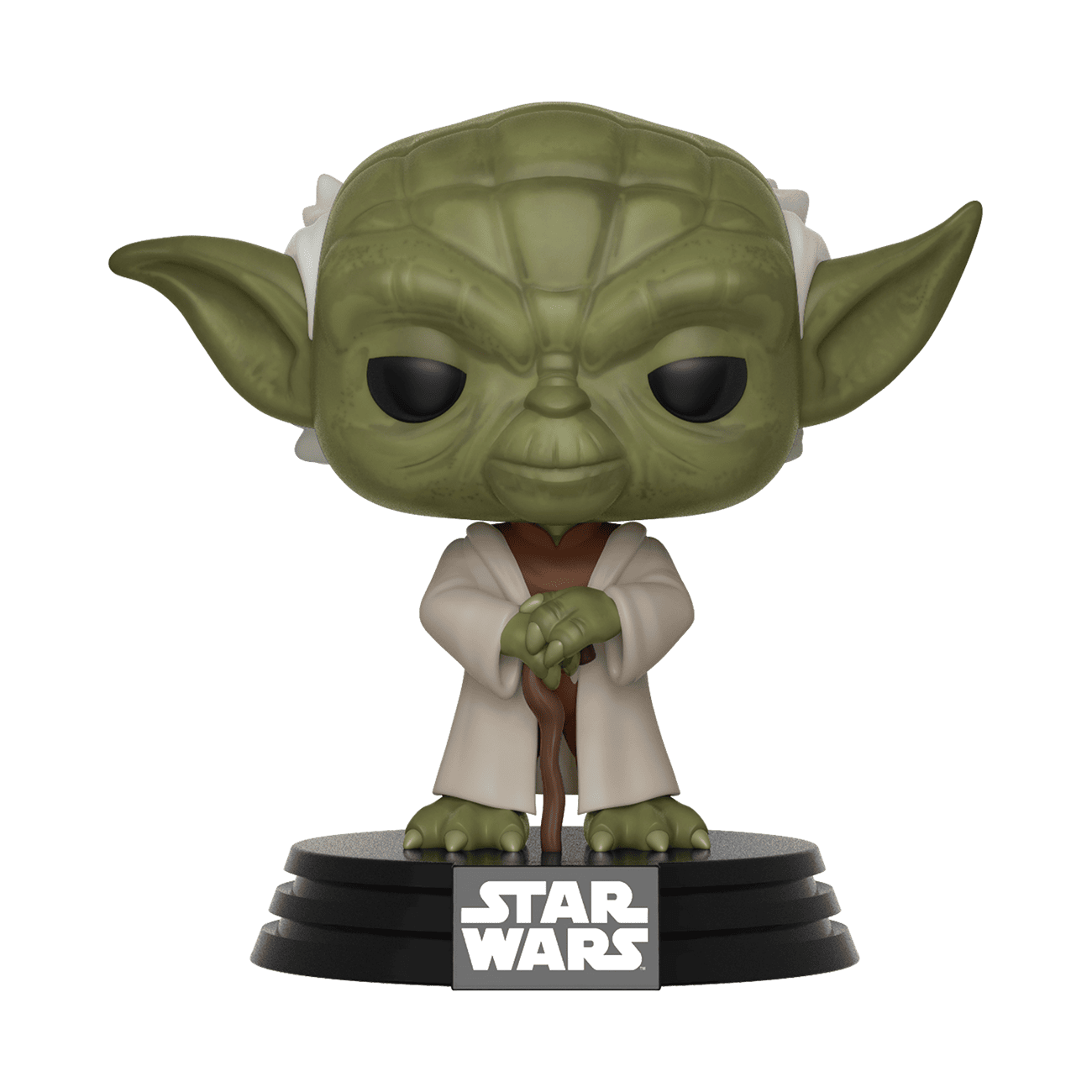 Green Yoda Funko Pop vinyl figure with hooded robes, standing on base