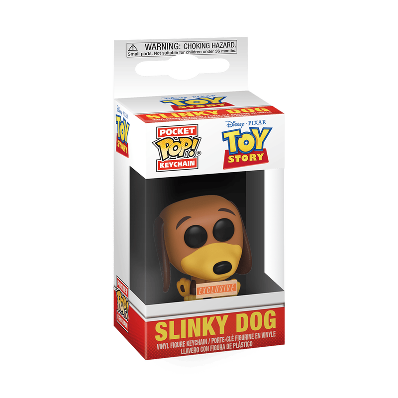 Funko Pocket Pop! Keychain display box, Slinky Dog vinyl figure shown