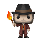 Vinyl figure of Van Helsing holding a flaming torch, wearing hat and brown coat
