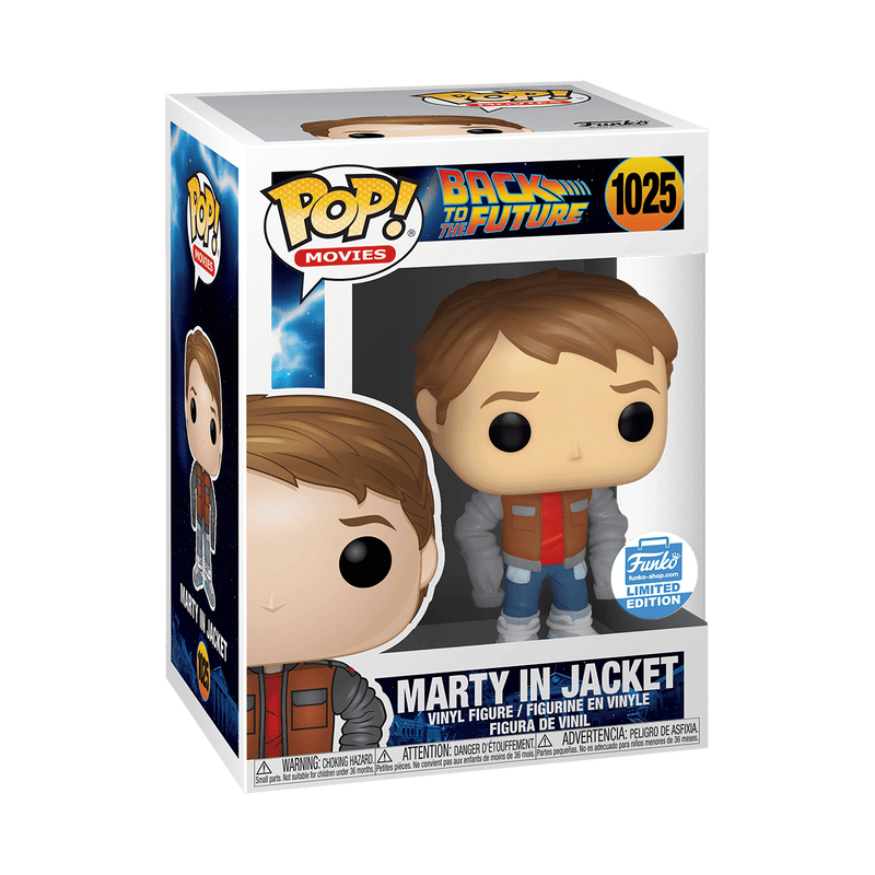 Funko Pop! vinyl figure packaging for Marty McFly in 'Back to the Future' with Pop! logo and figure image.