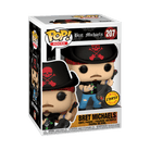 Vinyl figure in box, black pirate hat with red skull, holding guitar