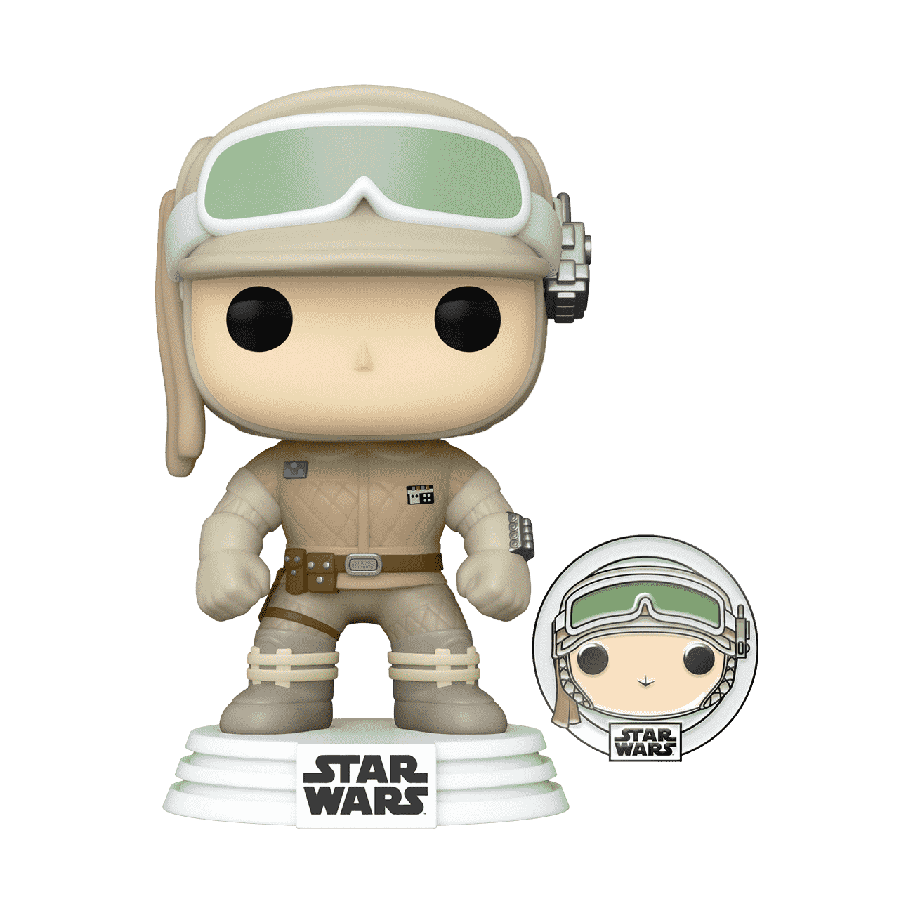 Funko Pop Luke Skywalker Hoth figure with goggles and blaster, plus mini helmet