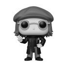 Vinyl figure man in dark peacoat and black beret, wide eyes, arms crossed