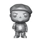 Silver vinyl collectible figure in cap and jacket, holding champagne bottle