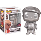 Platinum silver vinyl collectible figure in cap and jacket, holding champagne bottle
