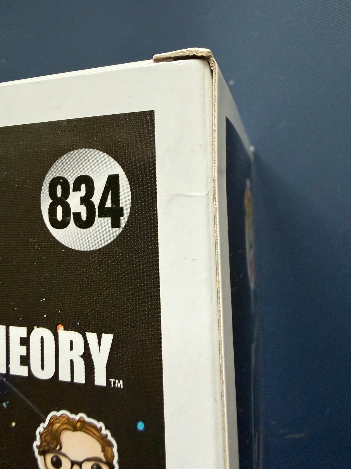 Funko Pop box side with number 834 circle and partial The Big Bang Theory branding