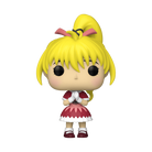 Vinyl collectible figure with blonde pigtails and red-and-white dress