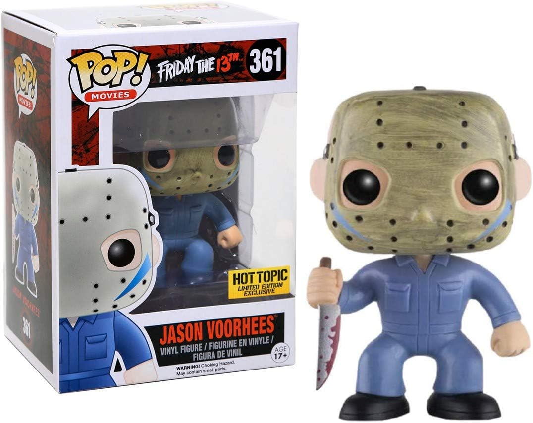 Boxed and standalone vinyl figure with hockey mask and blue jumpsuit