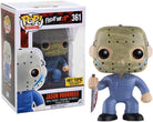 Boxed and standalone vinyl figure with hockey mask and blue jumpsuit