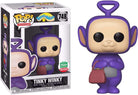 Funko Pop Tinky Winky vinyl figure with purple character design, shown in box