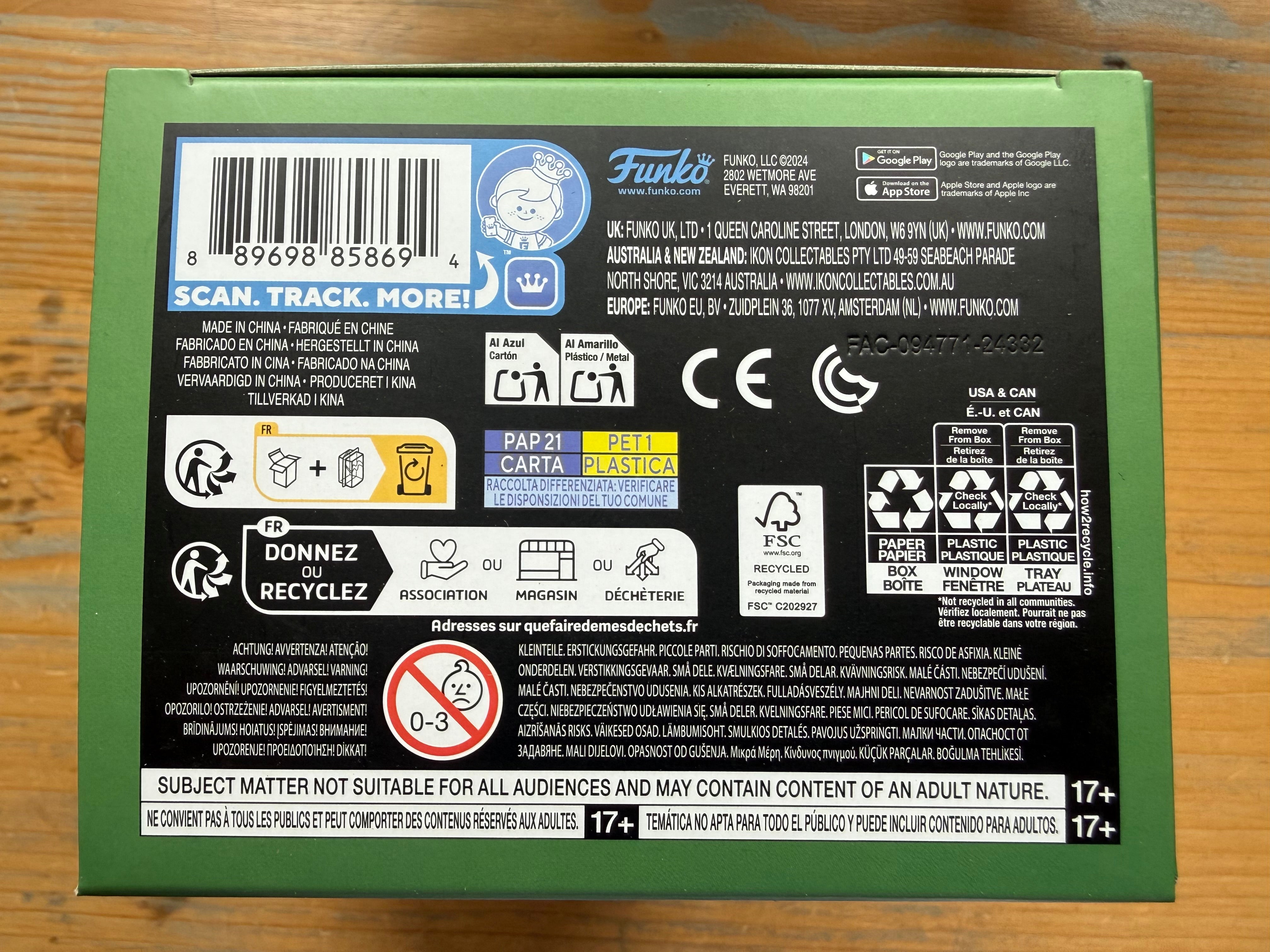 Funko Pop! Digital Alien box back with barcode and recycling symbols