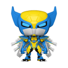Funko Pop! Wolverine Mech Strike figure with blue armor, yellow face, and clawed hands