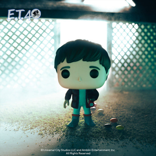 Elliott Funko Pop vinyl figure standing outdoors, dark hair, teal shirt and pants