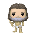 Funko Pop Zeus #1069 figure with curly hair, white beard, gold armor and trident.