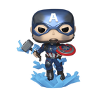 Metallic blue Captain America figure holding hammer and shield, on blue ice base