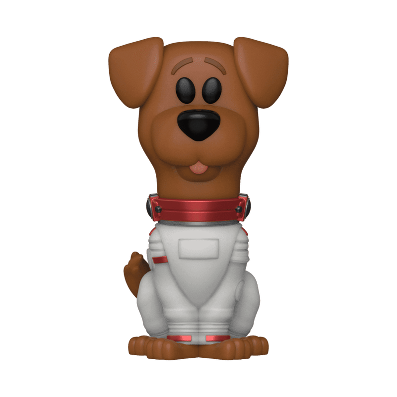 Funko Soda Cosmo dog figure in white space suit with red collar and black nose