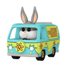 Teal and yellow Mystery Machine vinyl vehicle with Bugs Bunny figure on roof
