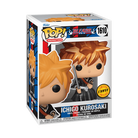 Metallic vinyl figure in box, brown spiky hair and black robe holding sword