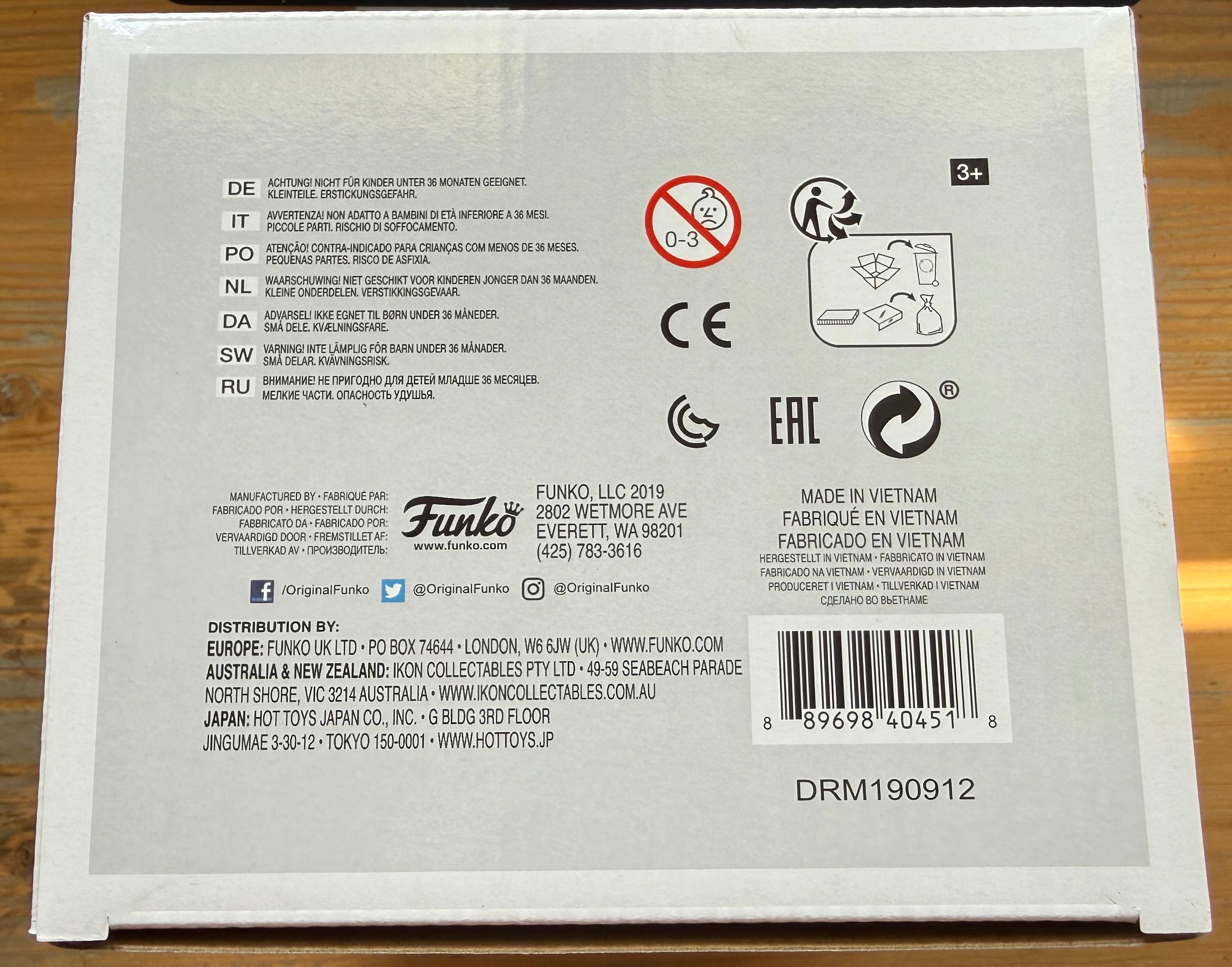 Funko Pop! box back with product info and age warning icons