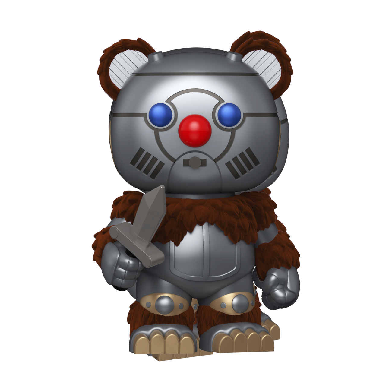 Ro-Bear Bill vinyl figure, gray bear head with blue and red eyes.