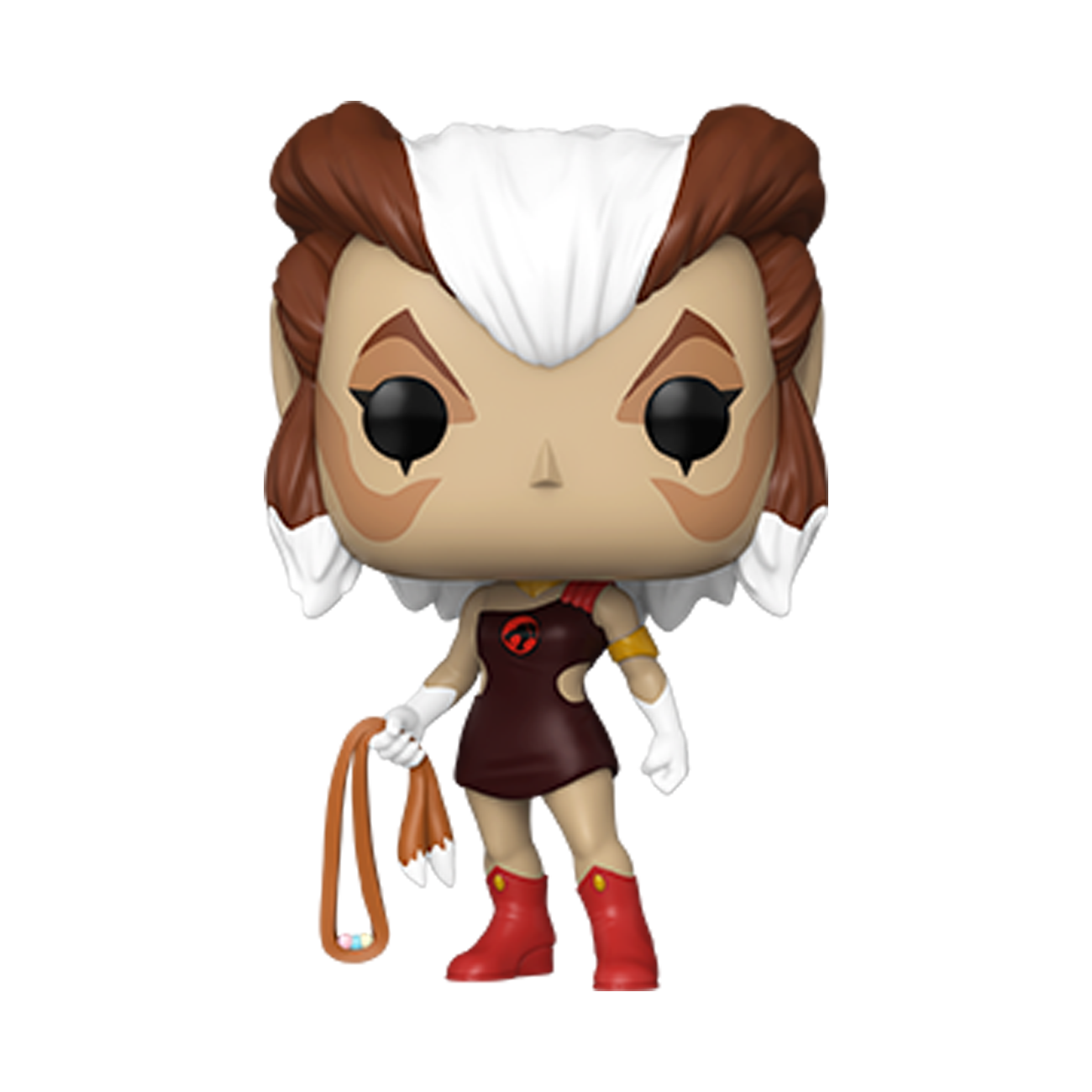 Pumyra vinyl figure, tan face with white hood and black nose, red boots.