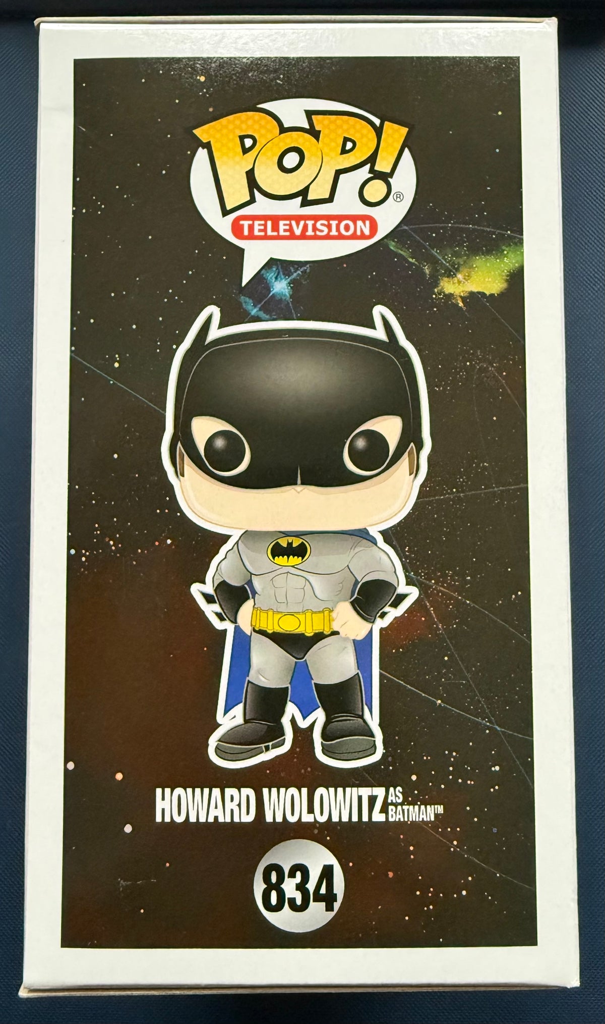 Funko Pop Howard Wolowitz as Batman figure in window box, number 834 on cover