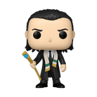 Vinyl Loki figure standing with a gold sceptre and green scarf