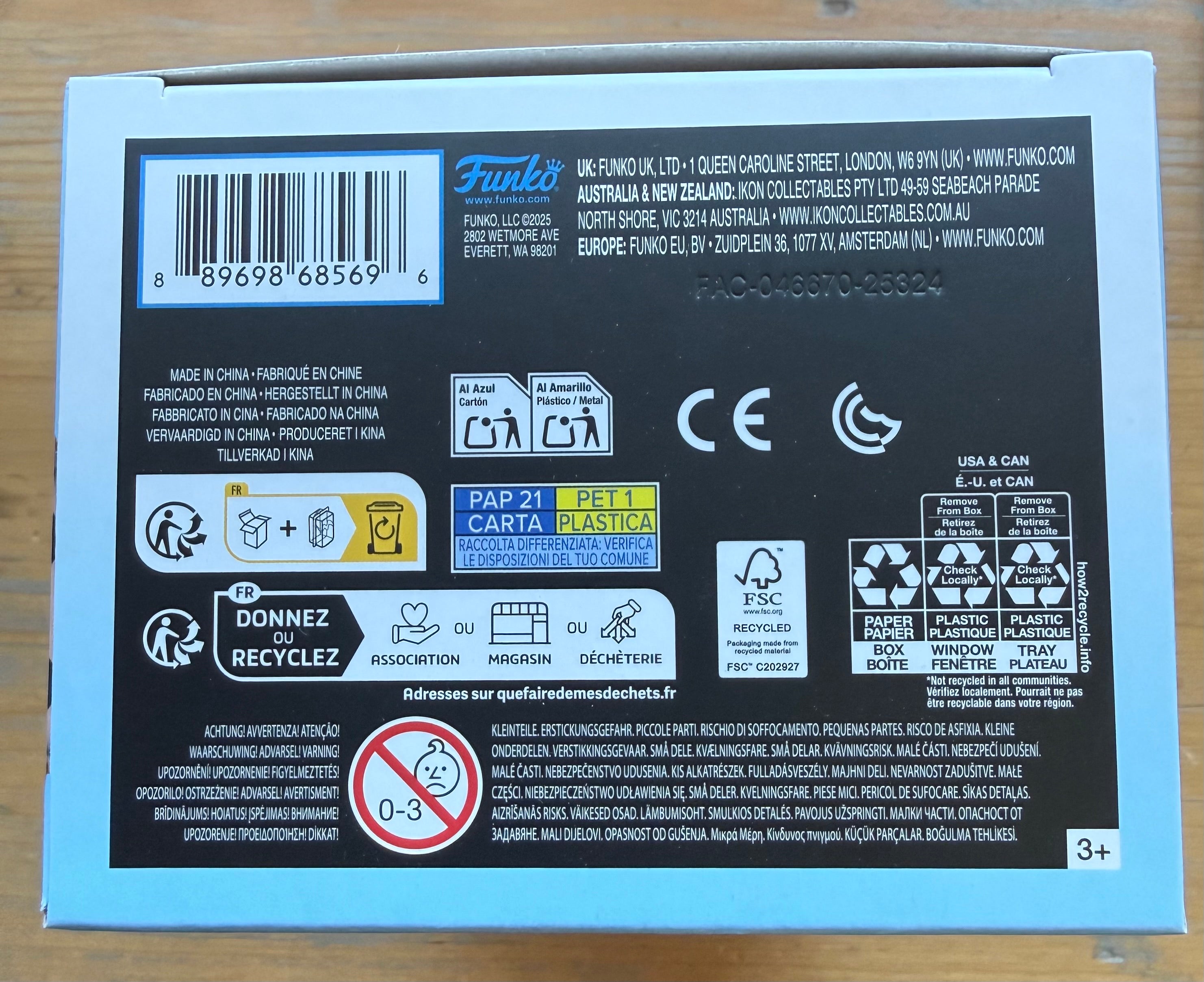 Funko Pop Digital box back with barcode, recycling icons, and compliance symbols