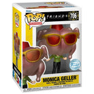 Funko Pop! box for Monica Geller turkey figure, red goggles and green top in window