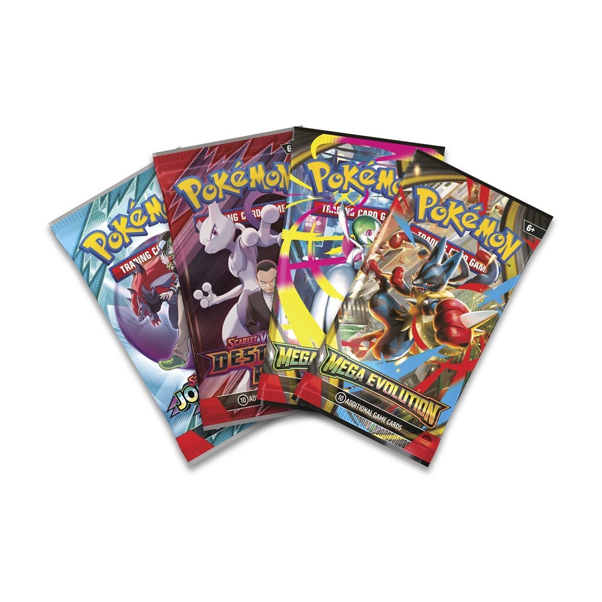 Pokémon TCG sealed English booster packs, colorful character artwork