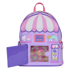 Hello Kitty bakery bag with front pocket and purple storefront graphic on panel